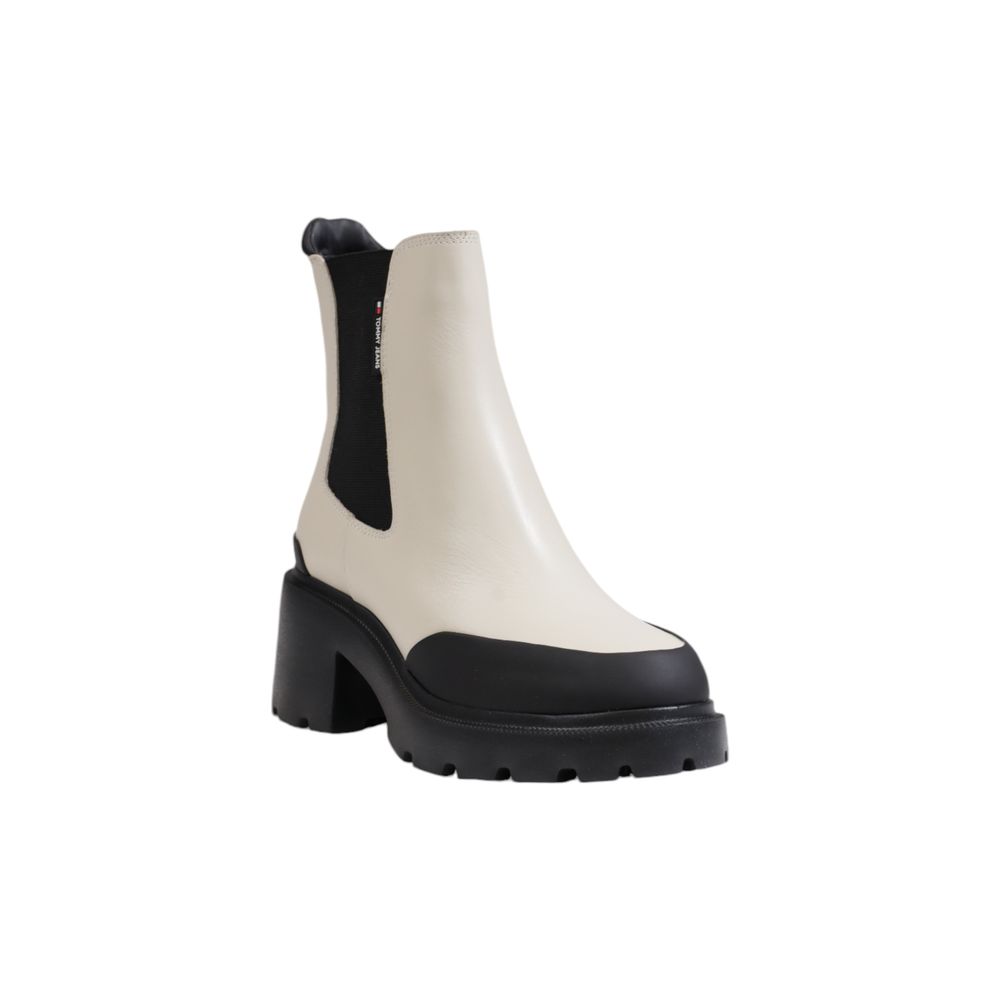 Beige Leather Ankle Boots