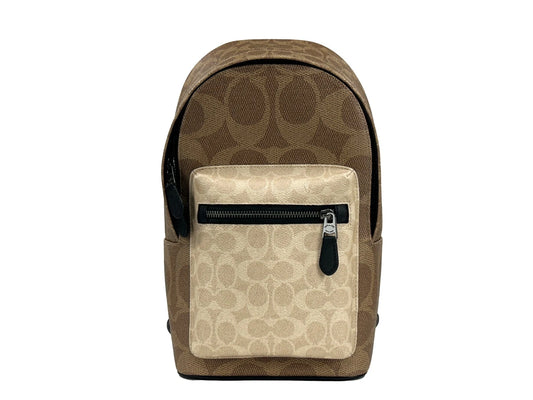 West Color Block Leather Sling Pack Backpack Bag Sand