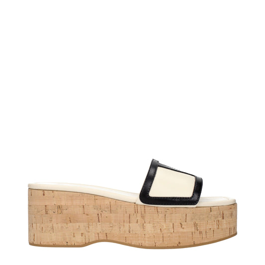 Beige Leather Wedge Sandals