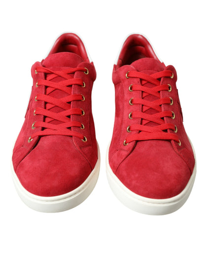 Red Suede Leather Men Low Top Sneakers Shoes