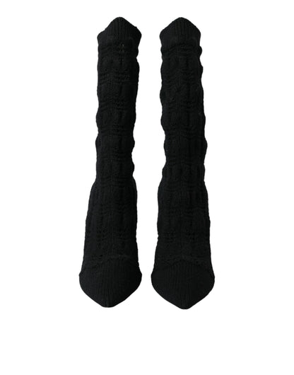 Black Stiletto Heels Mid Calf Boots Shoes