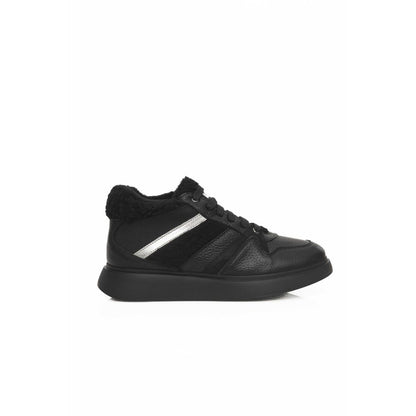 Black Cowhide Women Platform Sneaker