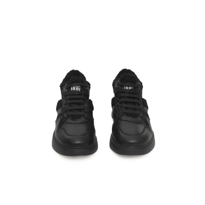 Black Cowhide Women Platform Sneaker
