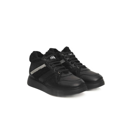 Black Cowhide Women Platform Sneaker