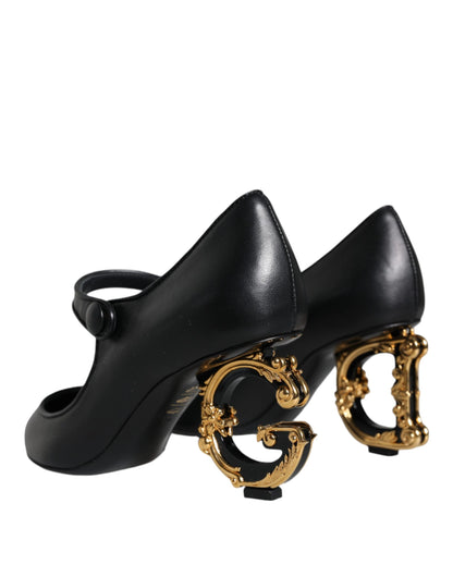 Black Leather Logo Heels Mary Janes Pumps Shoes