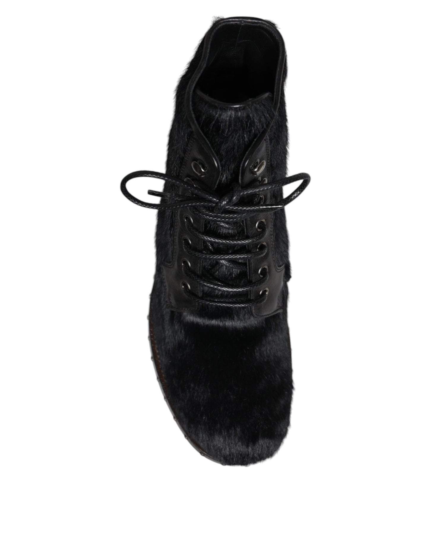Black Pony Style Leather Mid Calf Boots Shoes
