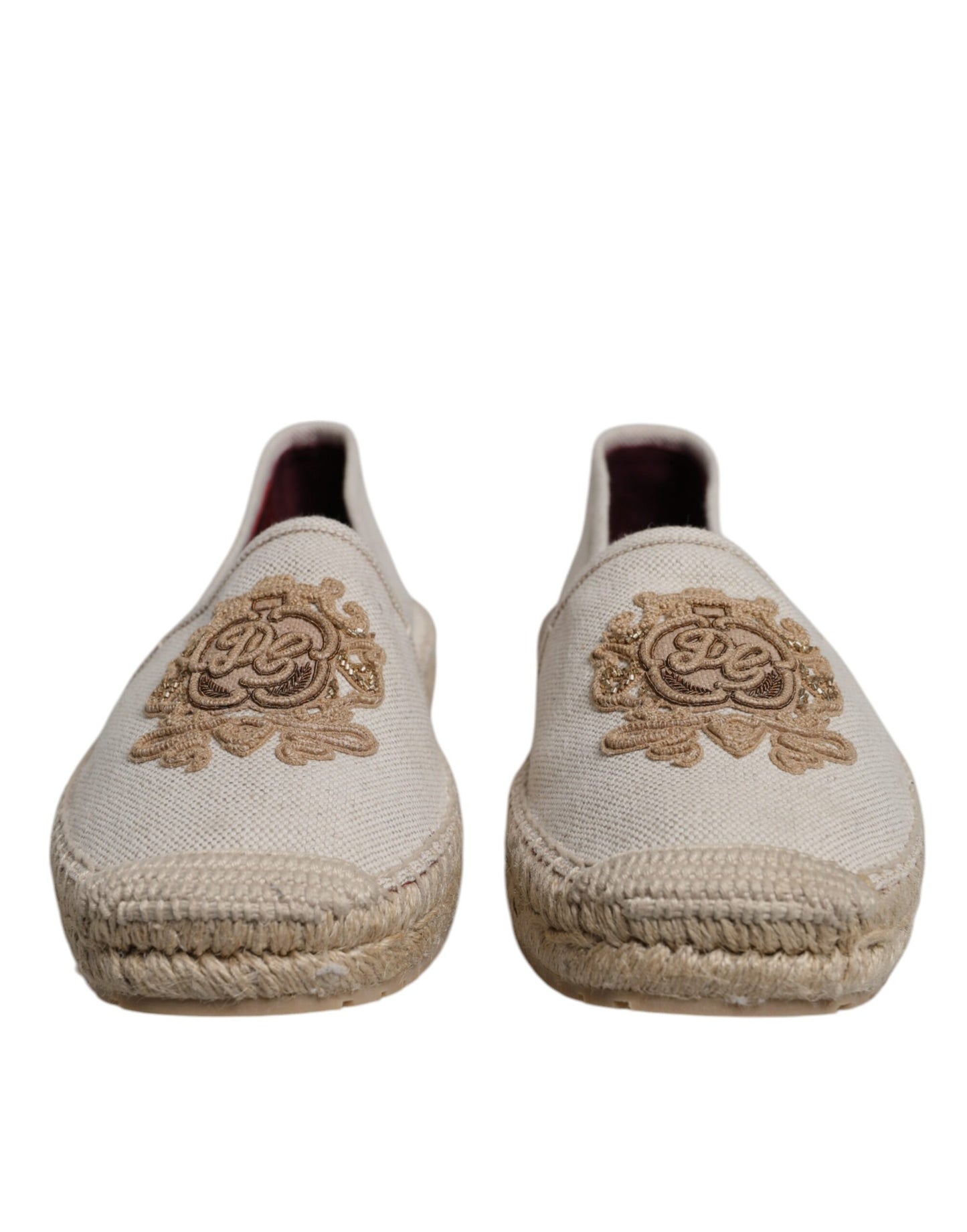 Beige Canvas Embroidered Slip On Espadrilles Shoes