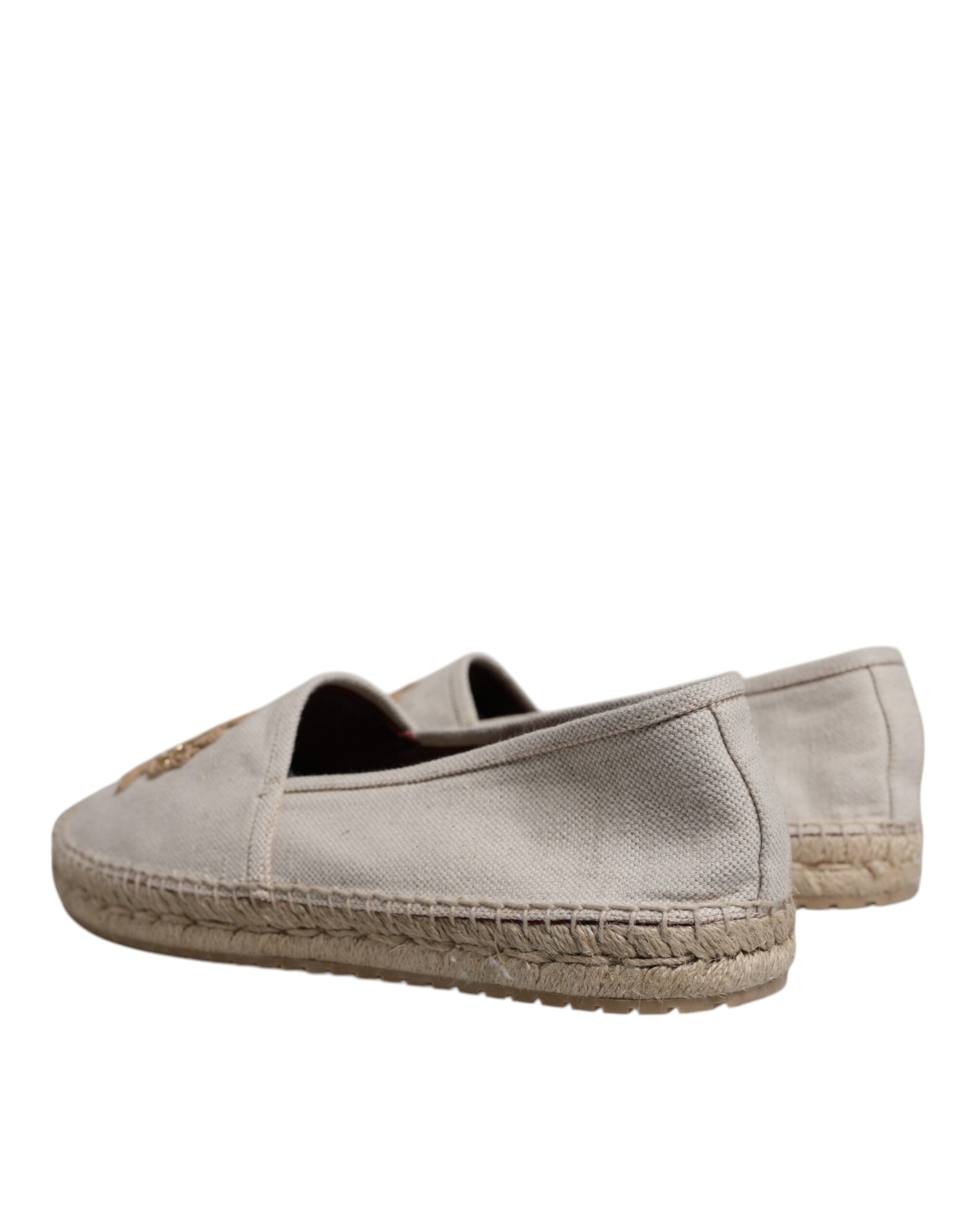 Beige Canvas Embroidered Slip On Espadrilles Shoes