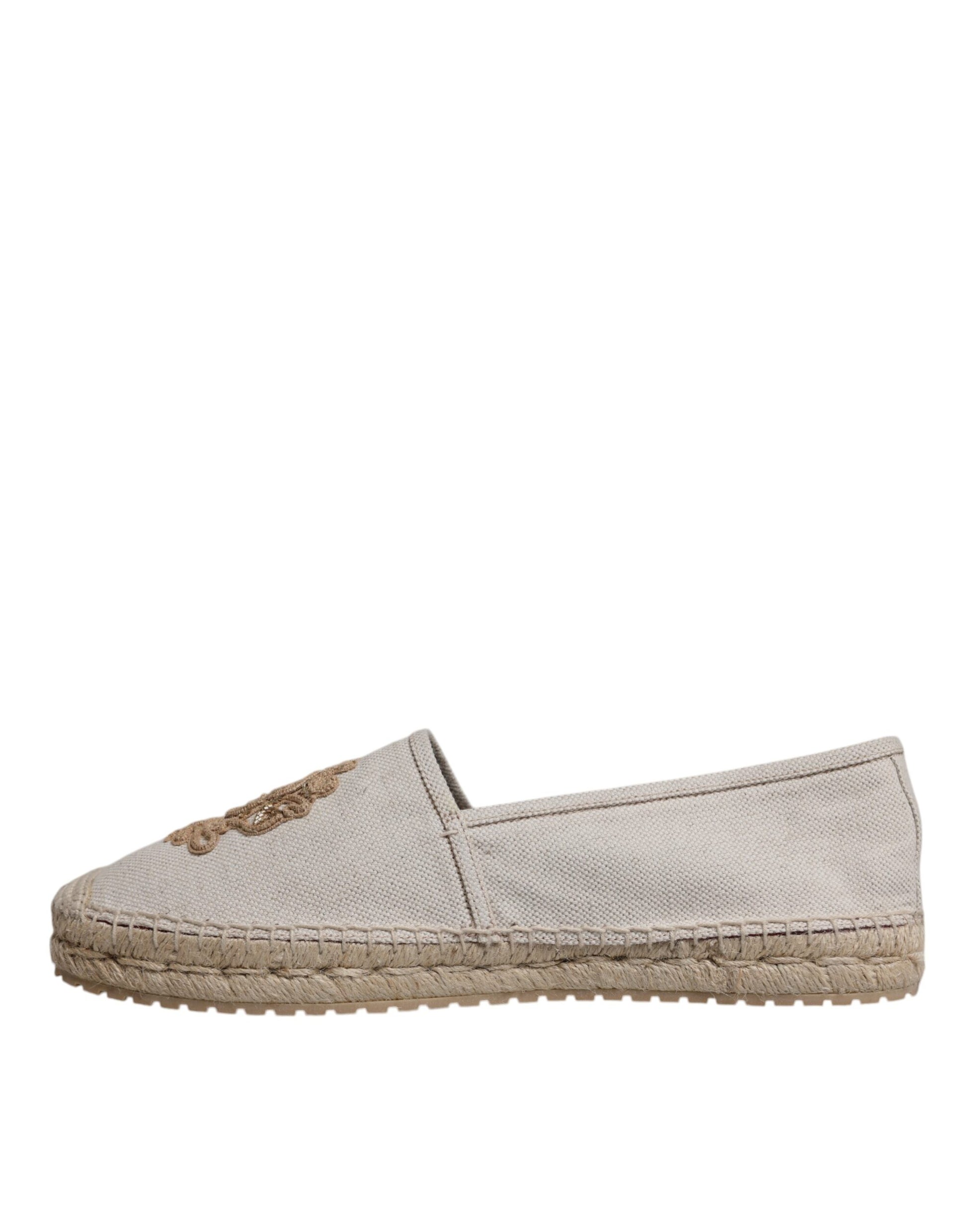 Beige Canvas Embroidered Slip On Espadrilles Shoes