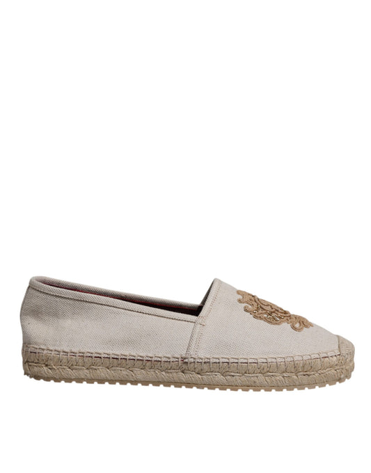Beige Canvas Embroidered Slip On Espadrilles Shoes