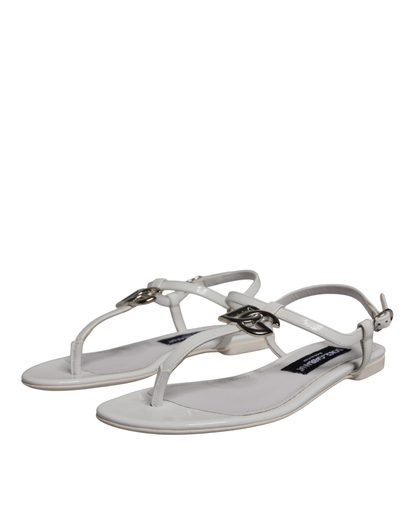 White Leather Logo Ankle Strap Sandals Shoes