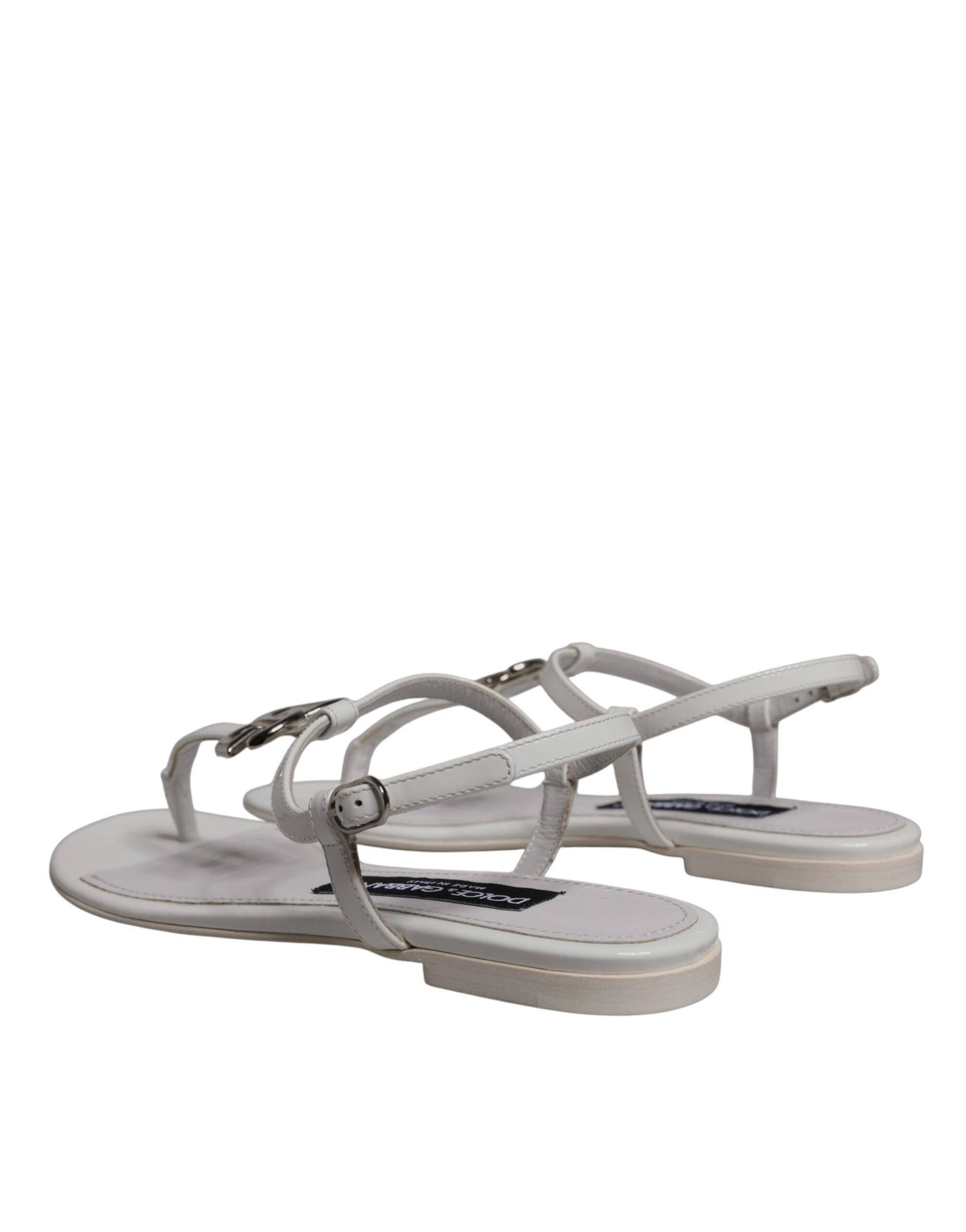 White Leather Logo Ankle Strap Sandals Shoes