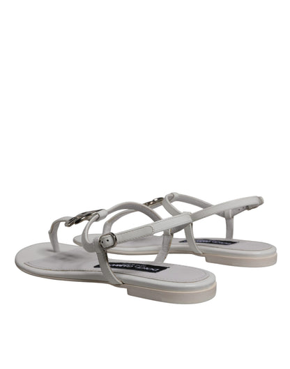 White Leather Logo Ankle Strap Sandals Shoes