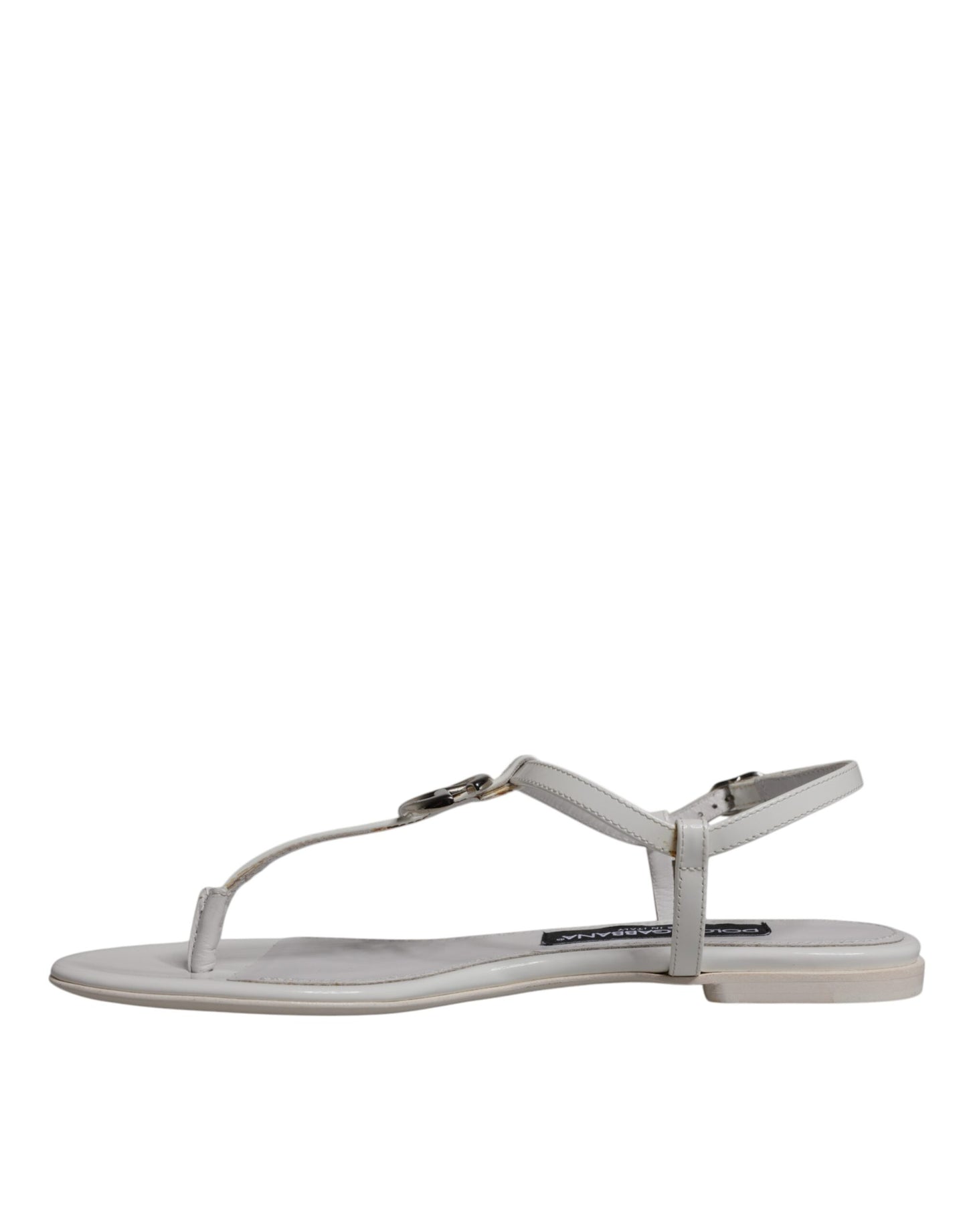 White Leather Logo Ankle Strap Sandals Shoes