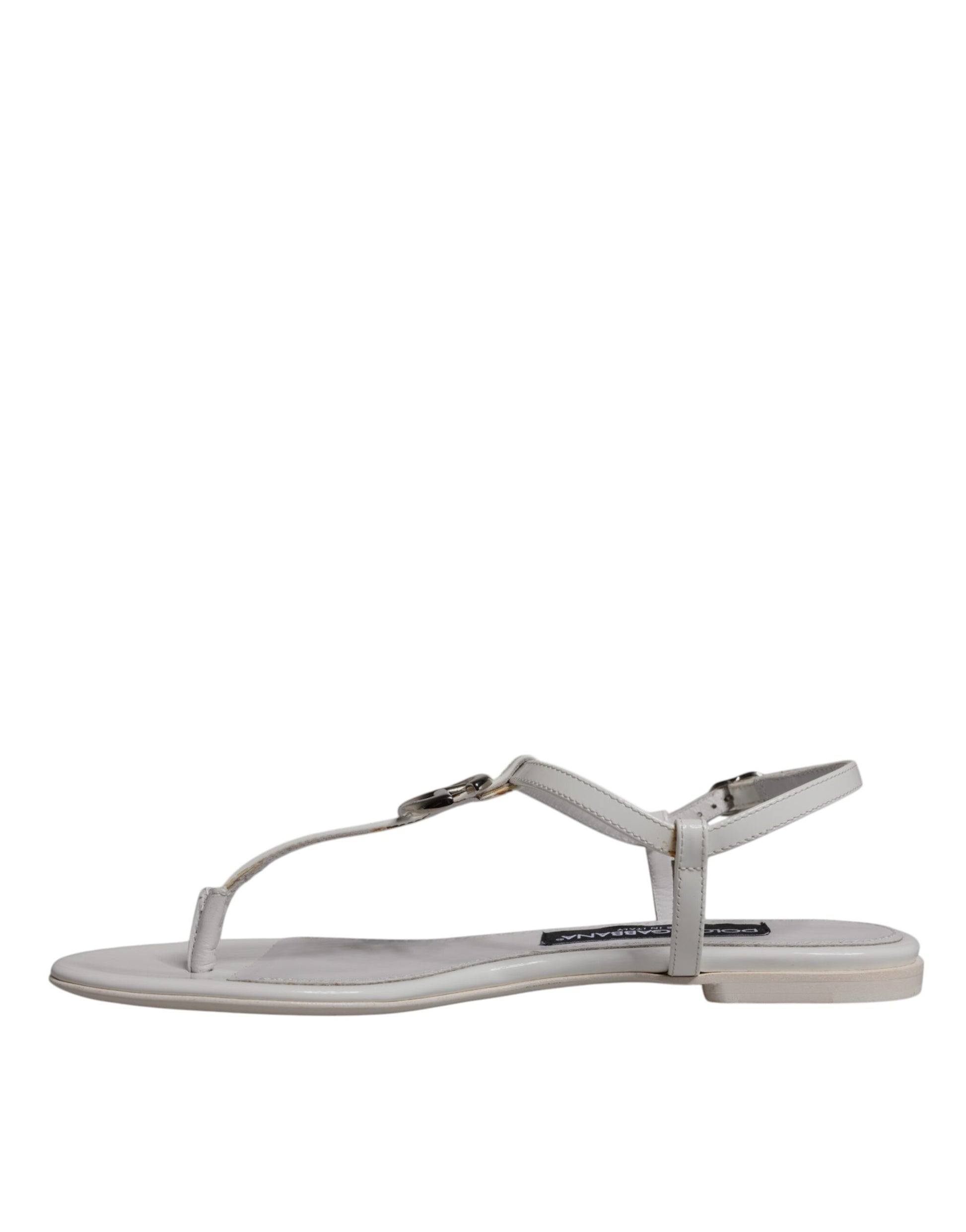 White Leather Logo Ankle Strap Sandals Shoes