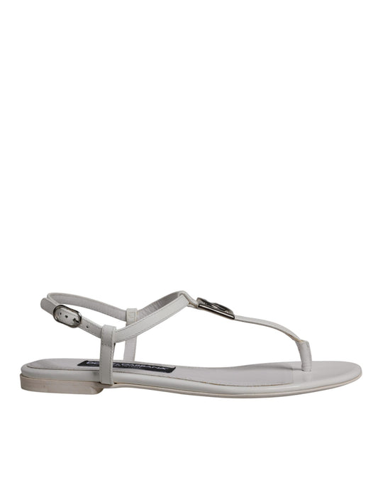 White Leather Logo Ankle Strap Sandals Shoes