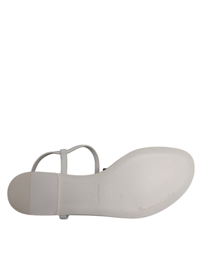 White Leather Logo Ankle Strap Sandals Shoes