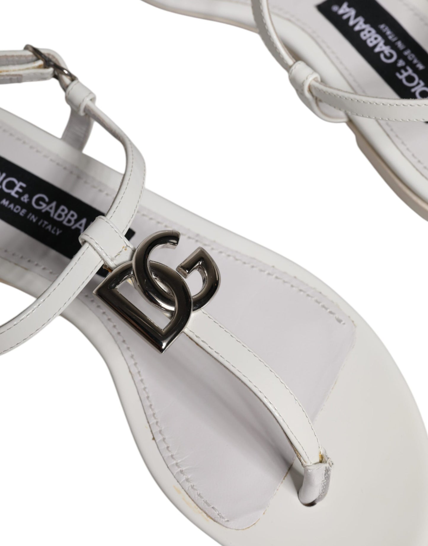 White Leather Logo Ankle Strap Sandals Shoes