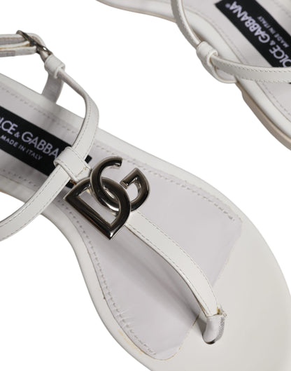 White Leather Logo Ankle Strap Sandals Shoes