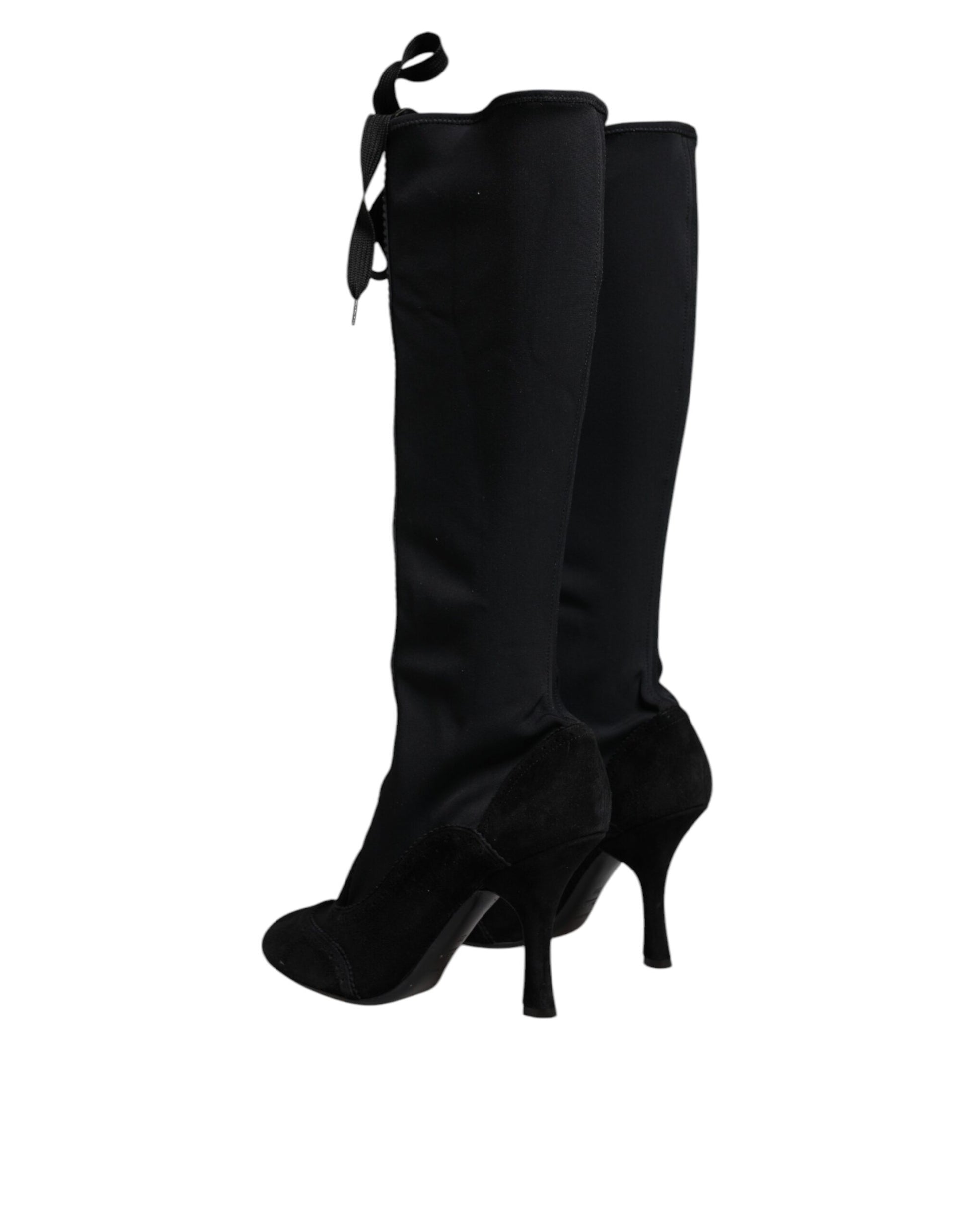 Black Lace Up Heels High Boots Shoes