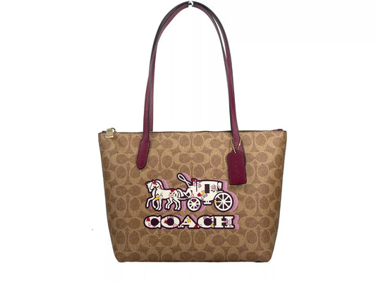 Signature Canvas Fiona Zip Tote Bag Brown