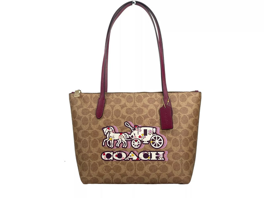 Signature Canvas Fiona Zip Tote Bag Brown
