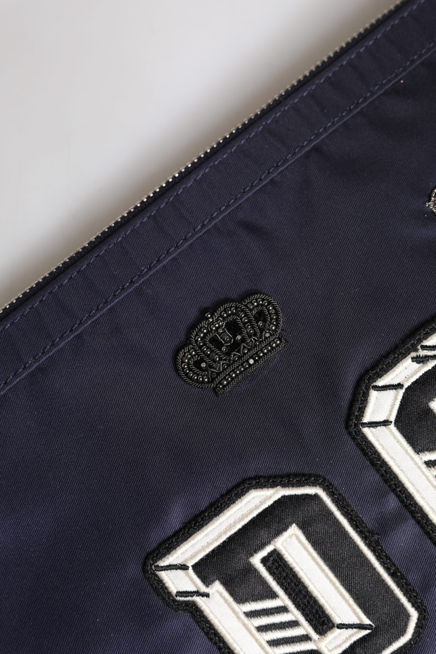 Blue DG Logo Patch Embellished Pouch Clutch Bag