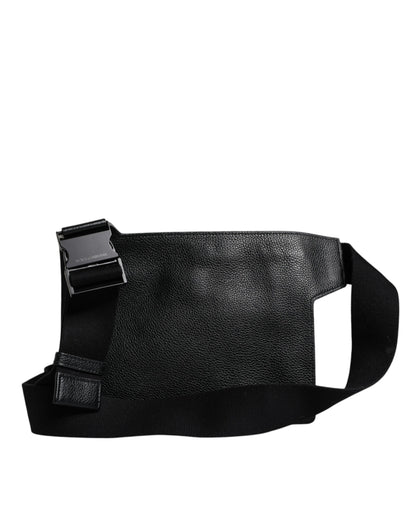 Black Calfskin Leather Messenger Crossbody Bag
