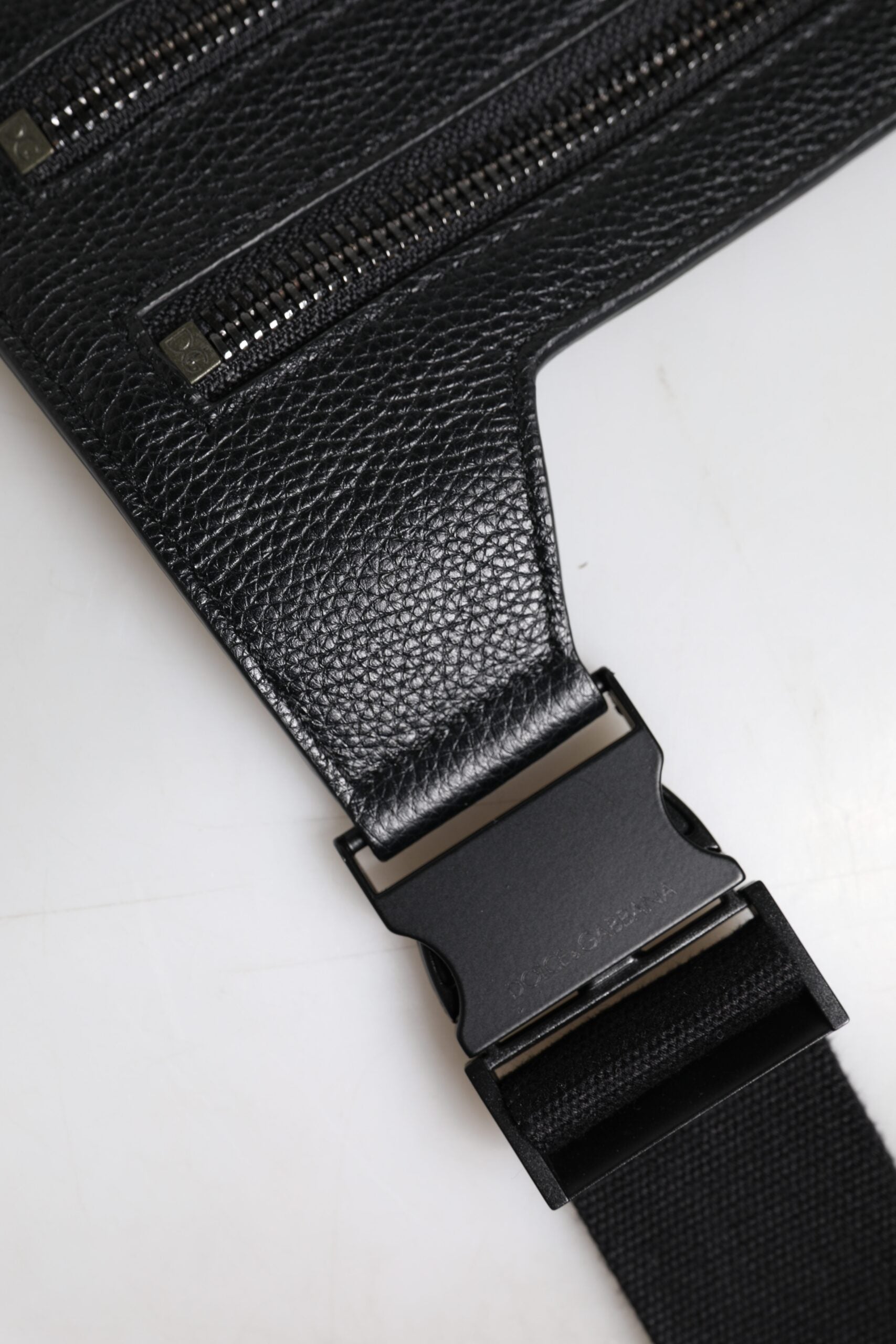 Black Calfskin Leather Messenger Crossbody Bag