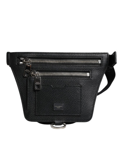 Black Calfskin Logo Plaque Belt Waist Men Fanny Pack Bag