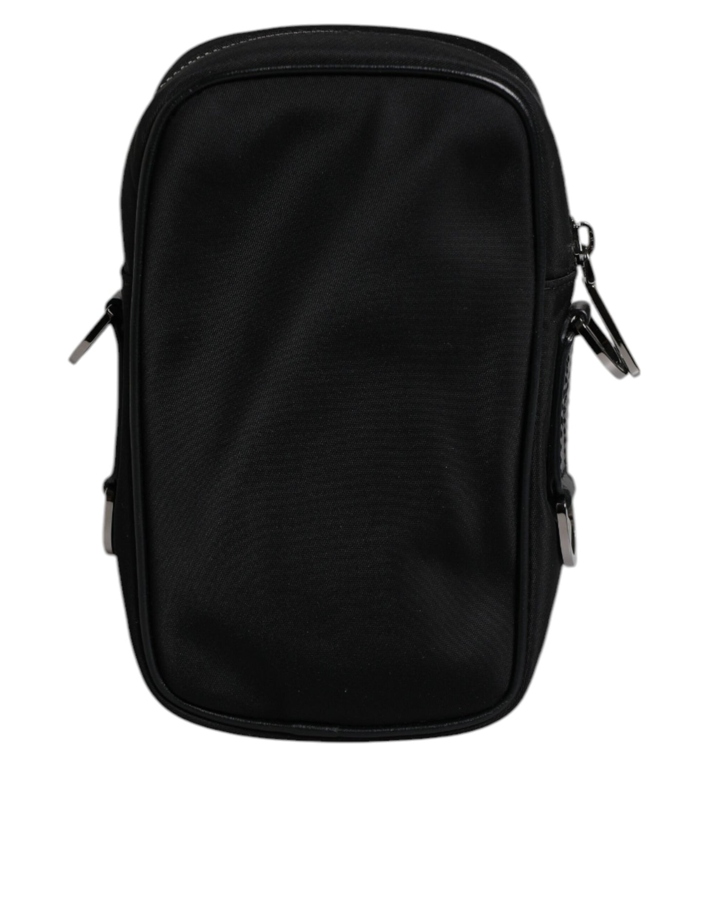 Black Nylon Leather Logo Plaque Crossbody Sling Bag