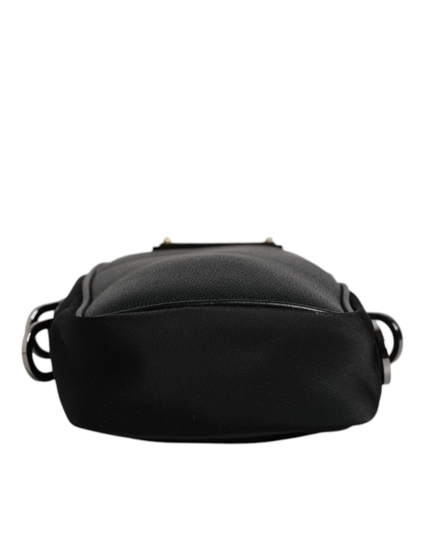 Black Nylon Leather Logo Plaque Crossbody Sling Bag
