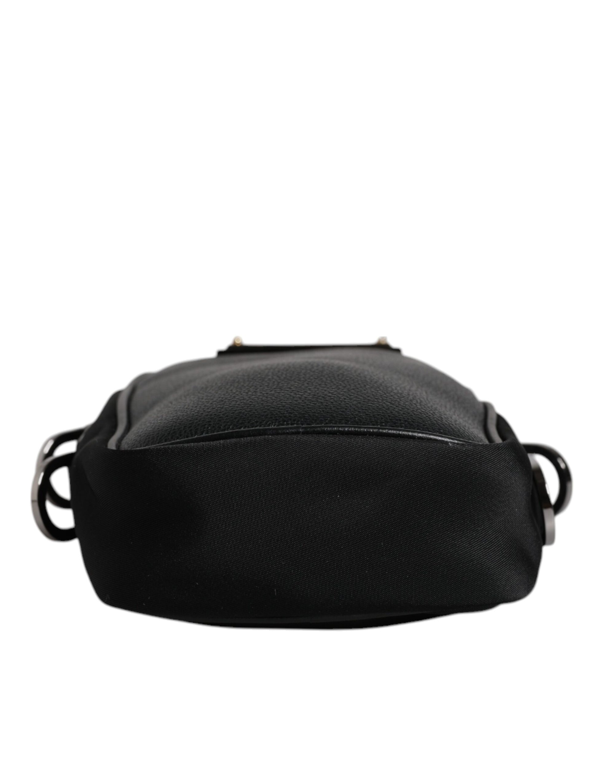 Black Nylon Leather Logo Plaque Crossbody Sling Bag