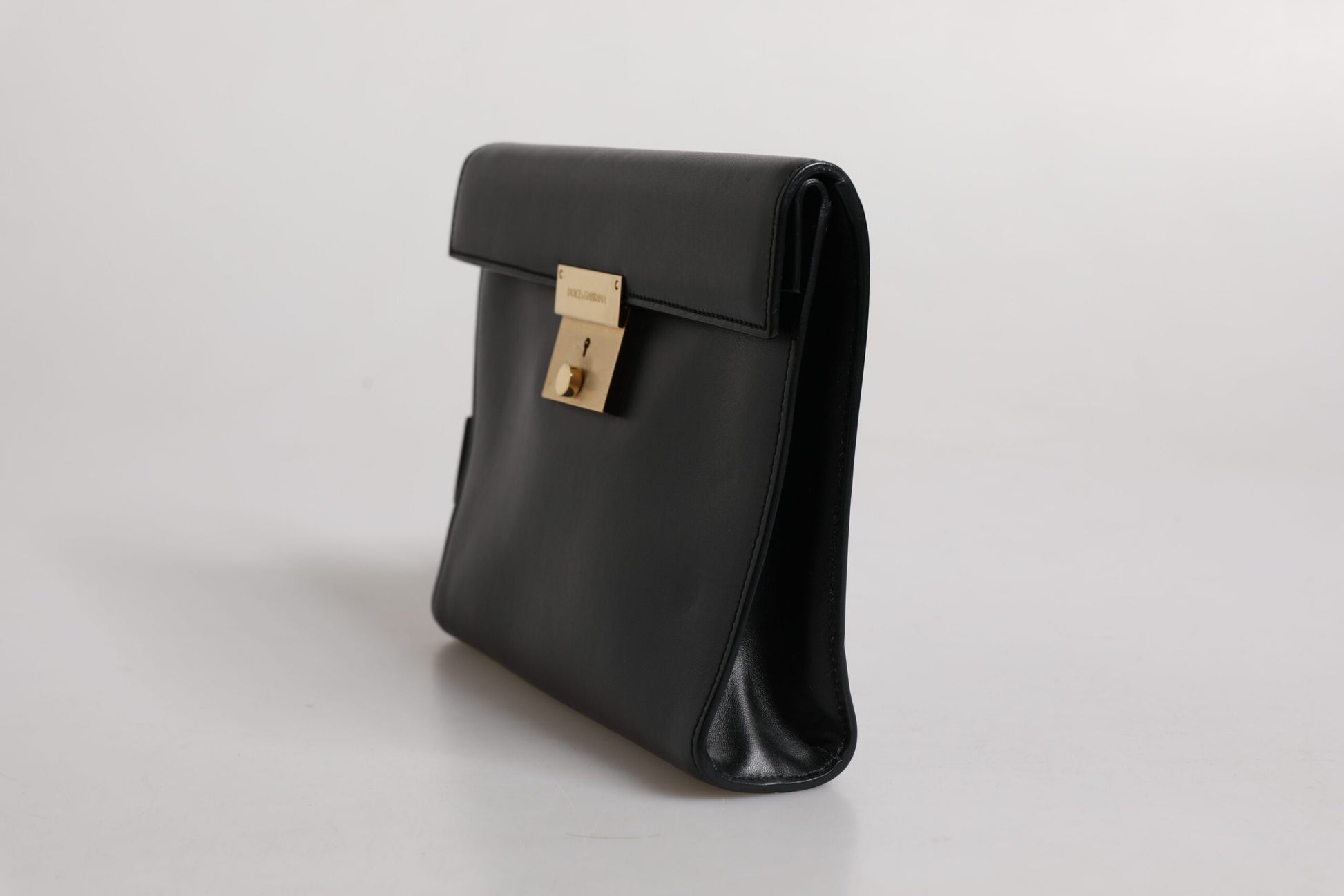 Black Leather Logo Plaque Document Briefcase Bag