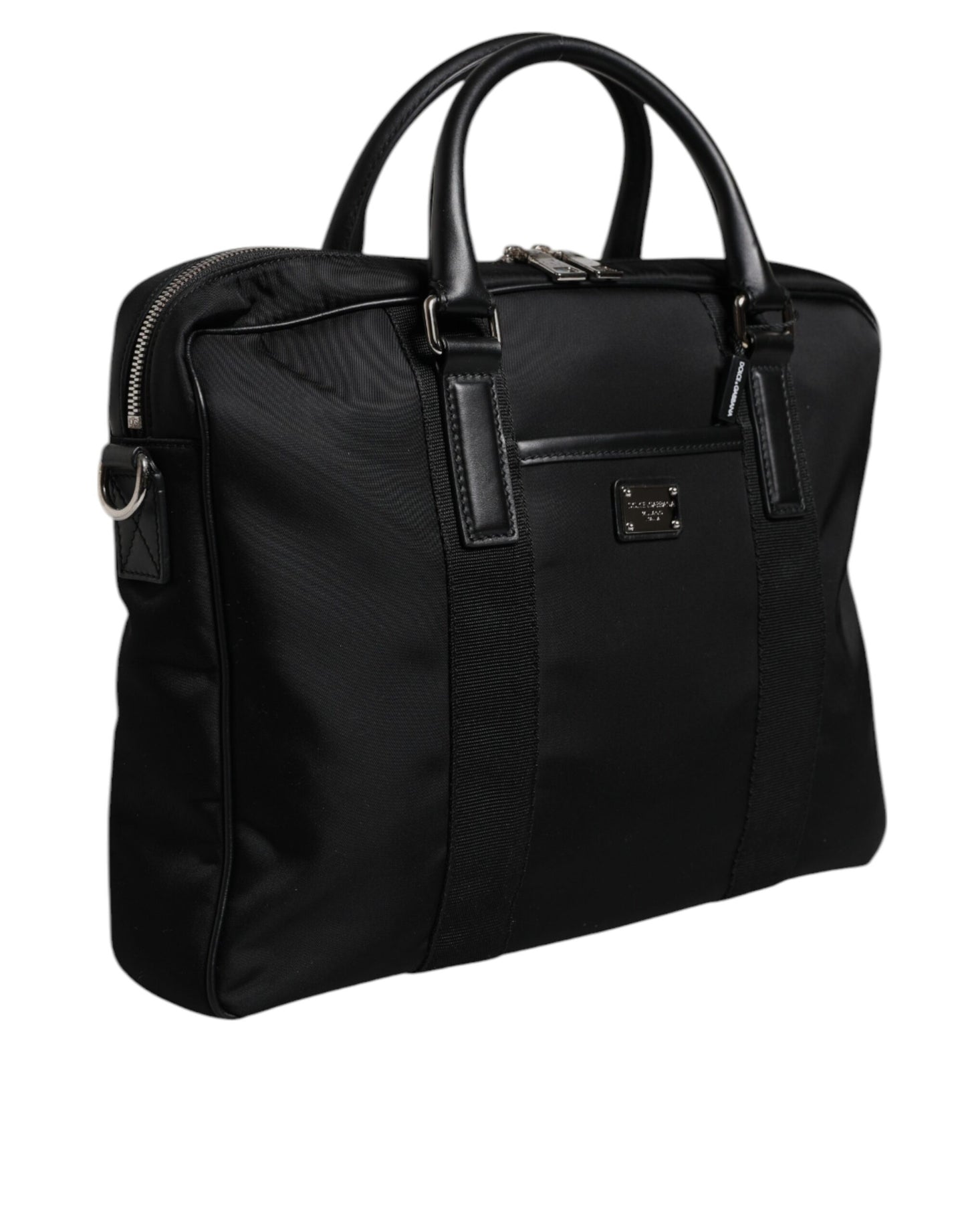 Black Leather Document Briefcase Top Handle Bag