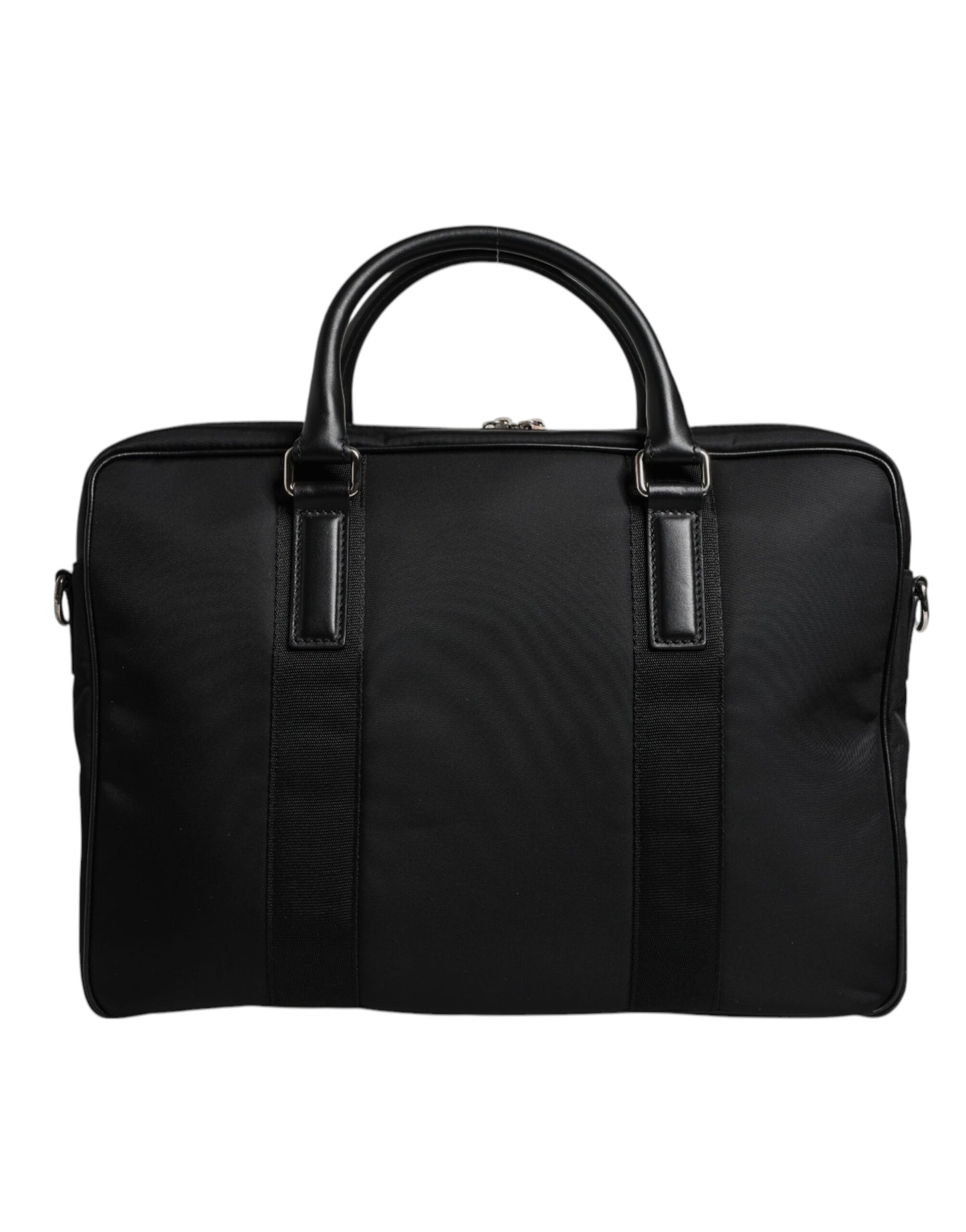 Black Leather Document Briefcase Top Handle Bag
