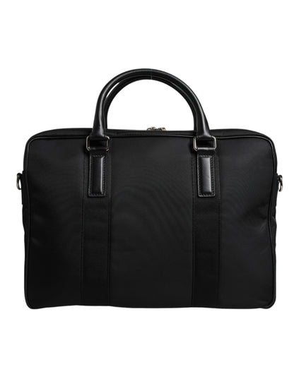 Black Leather Document Briefcase Top Handle Bag