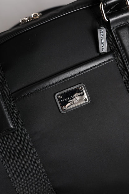 Black Leather Document Briefcase Top Handle Bag
