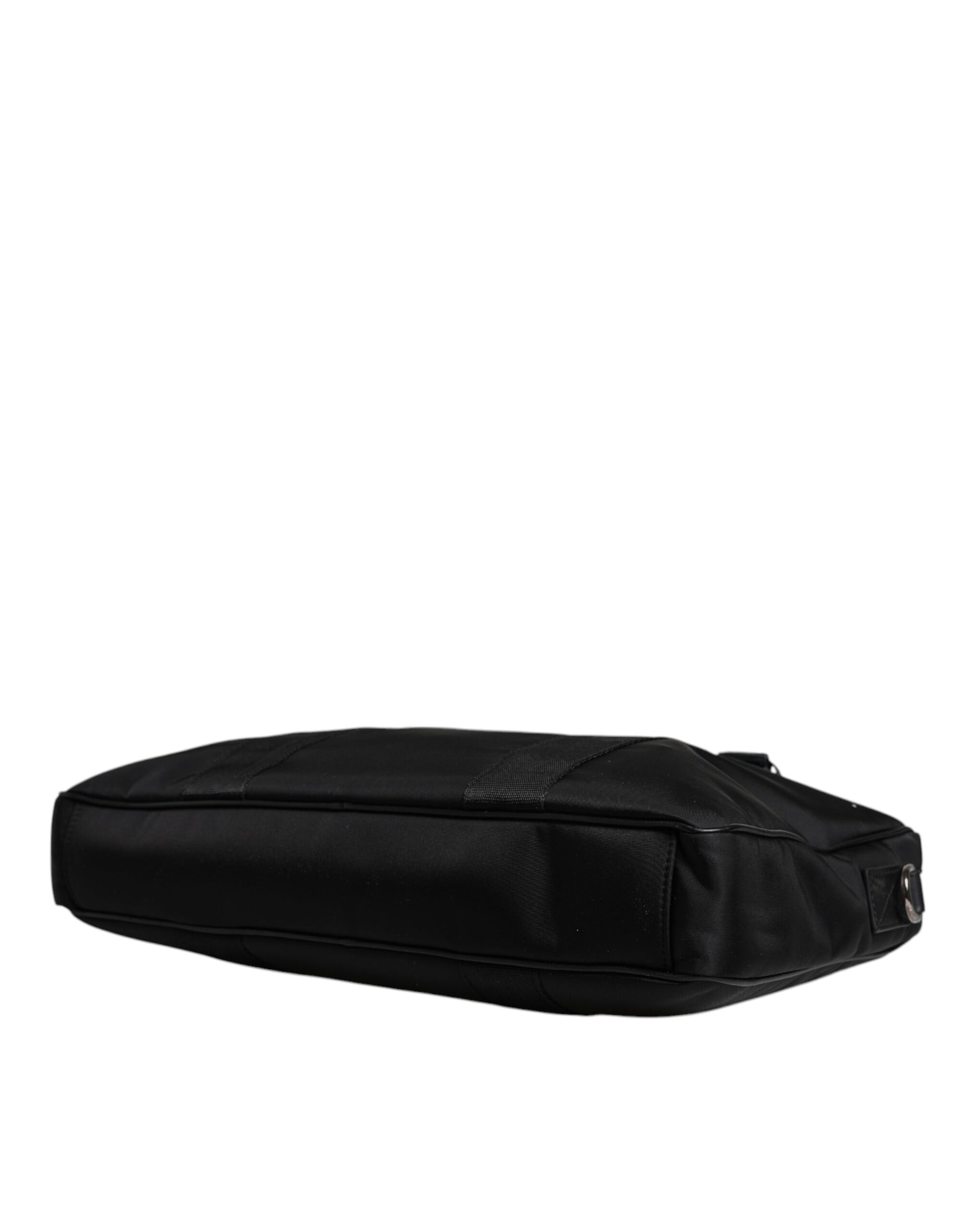 Black Leather Document Briefcase Top Handle Bag