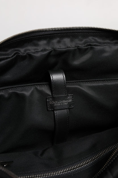 Black Leather Document Briefcase Top Handle Bag