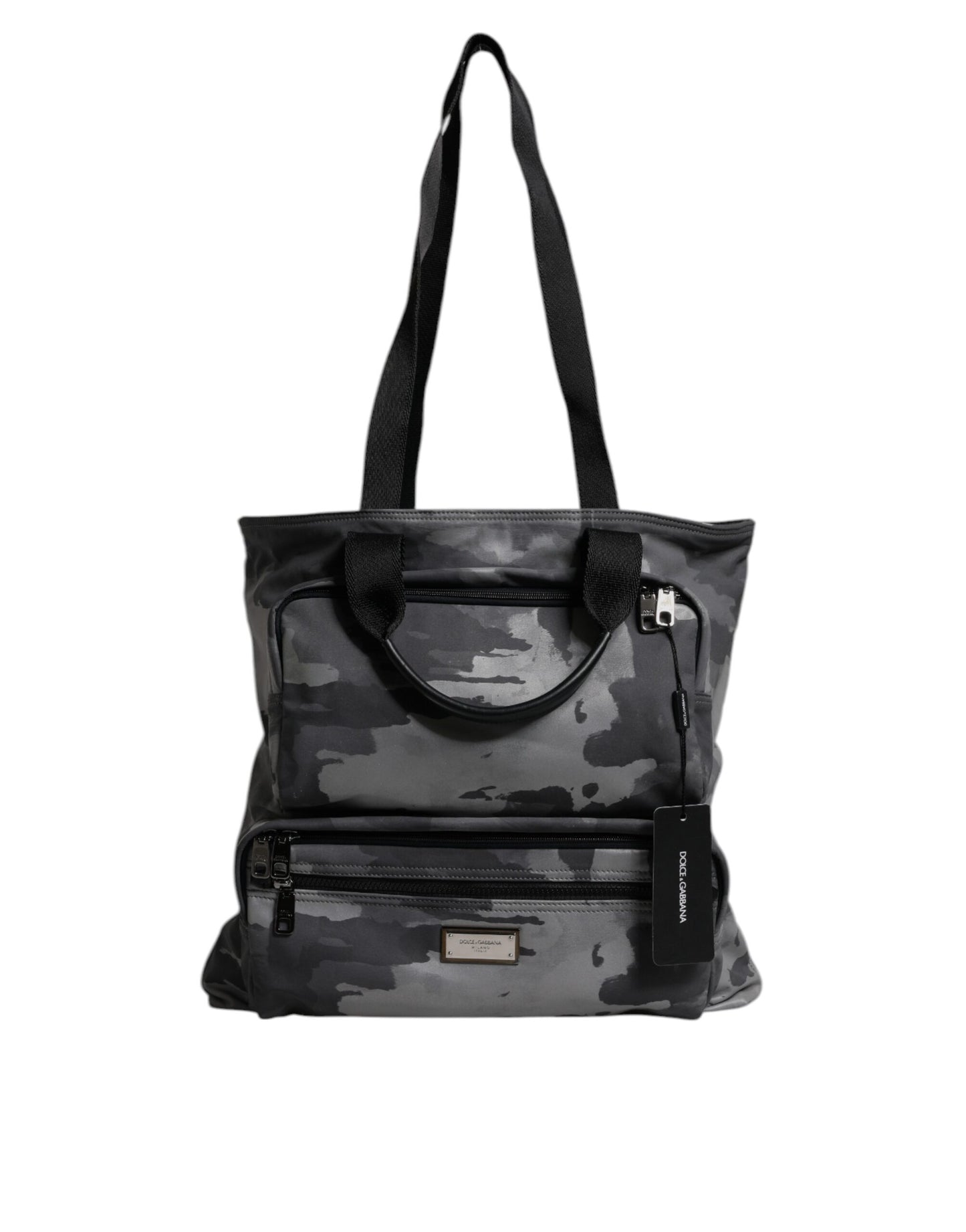 Gray Camo Cotton Multiple Compartments Tote Bag