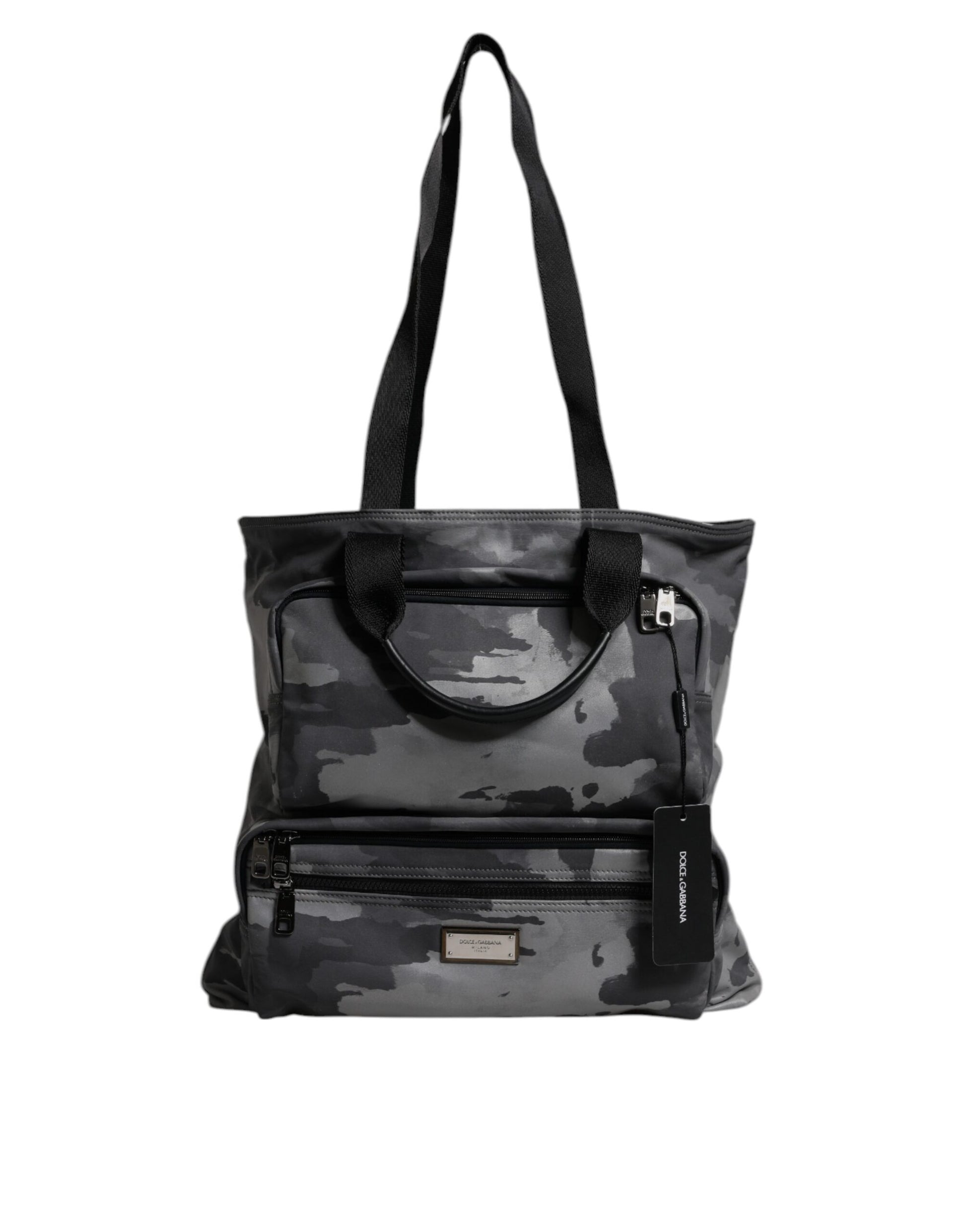 Gray Camo Cotton Multiple Compartments Tote Bag