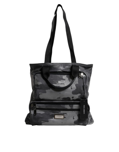 Gray Camo Cotton Multiple Compartments Tote Bag
