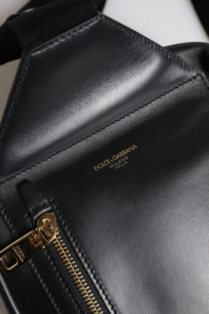 Black Logo Leather Belt Waist Shoulder Men Crossbody Bag