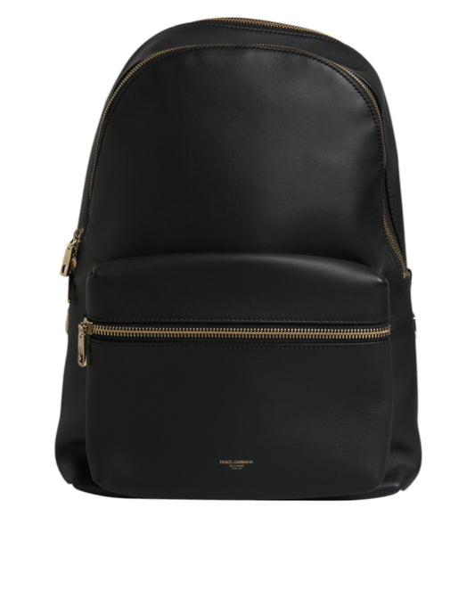 Black DG Leather Logo Print Travel Back Pack Bag