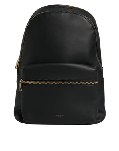 Black DG Leather Logo Print Travel Back Pack Bag