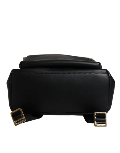 Black DG Leather Logo Print Travel Back Pack Bag