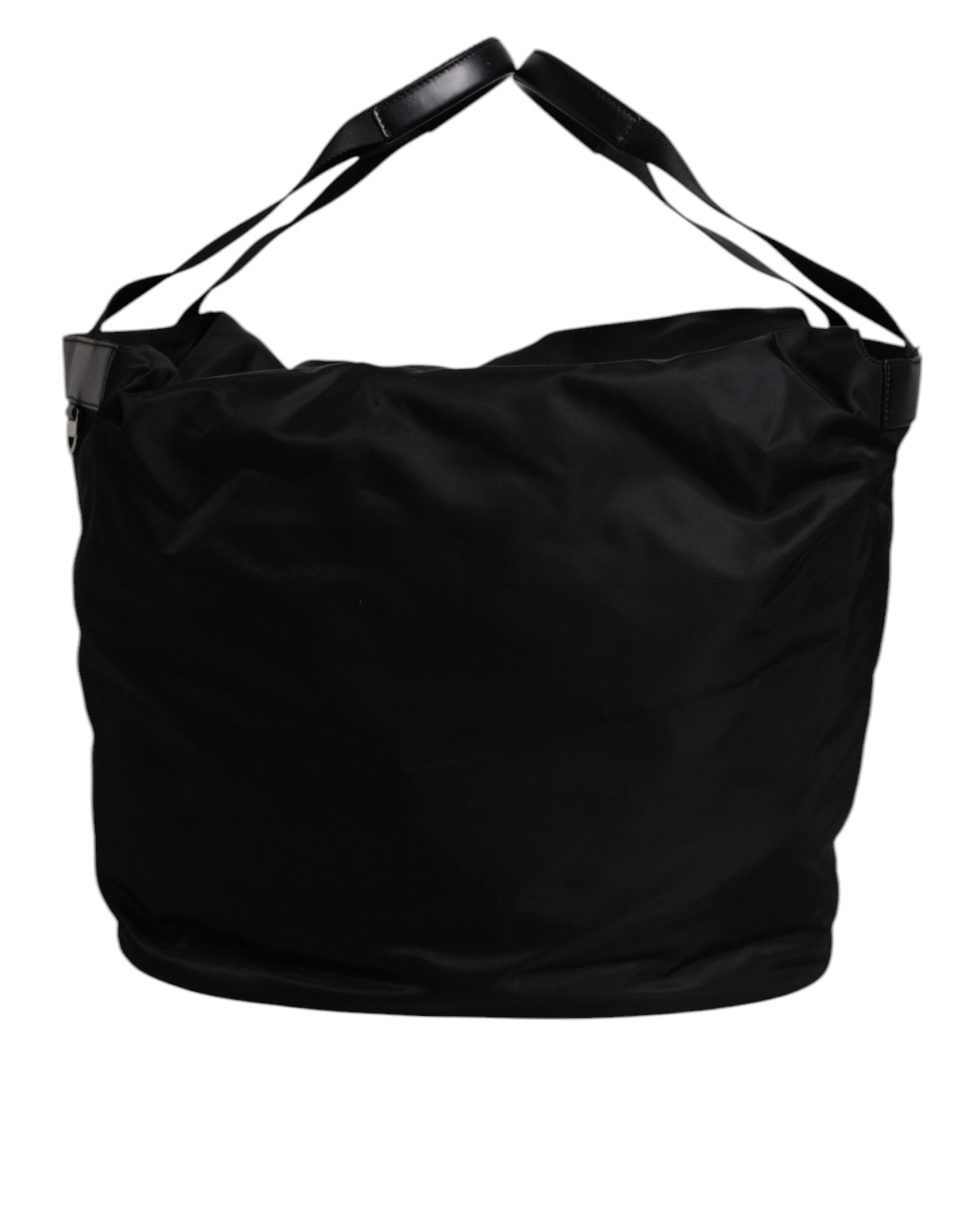 Black Nylon White Iconic Logo Shoulder Bucket Bag
