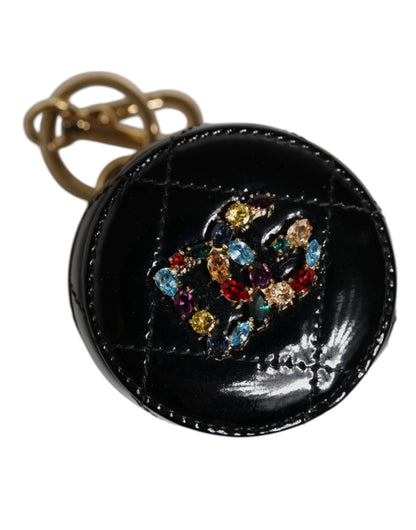 Black Lamb Leather DG Crystal Round Coin Purse Wallet