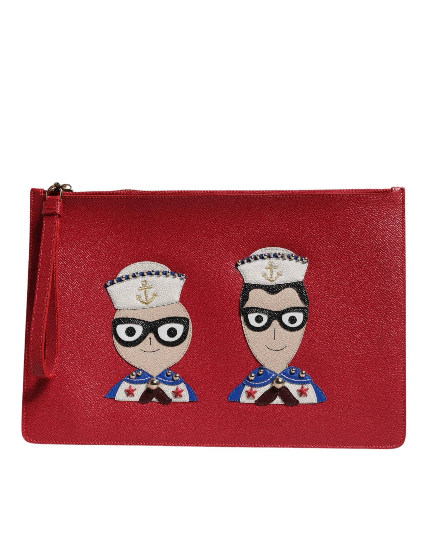 Red #DGFamily Embellished Leather Clutch Bag